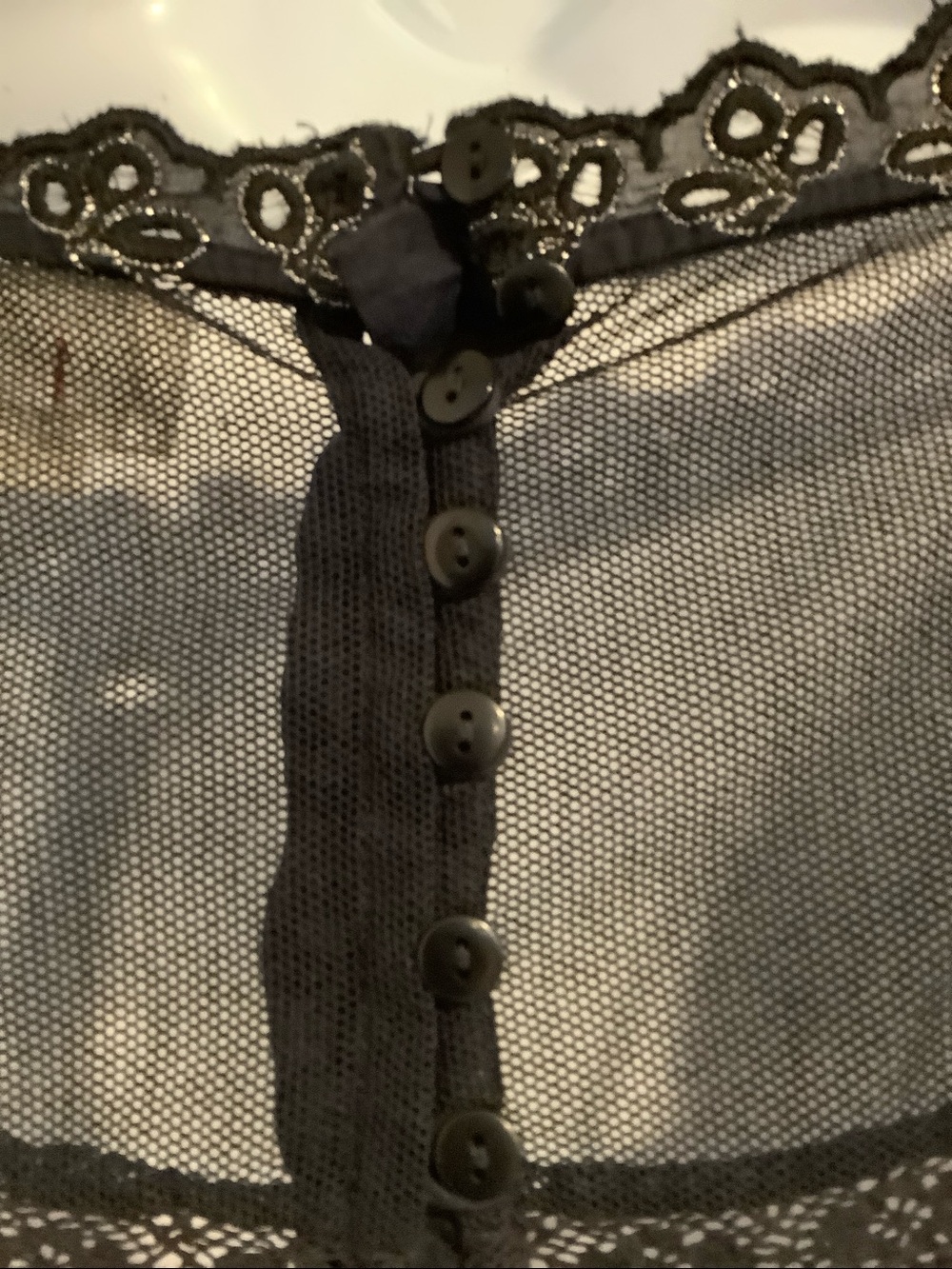 ANTHROPOLOGIE Navy Blue Boho Chic Shimmery Lace Puff Sleeves Fall Top L - Picture 8 of 11